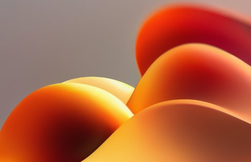 Abstract orange and red rounded forms glowing against a soft grey background