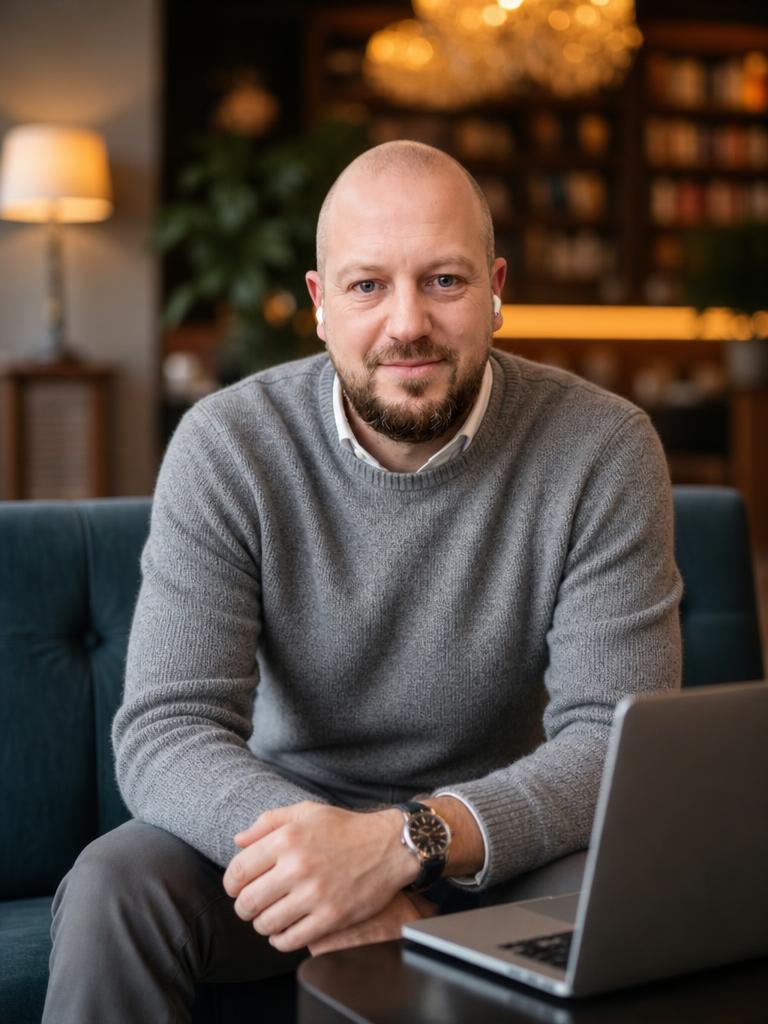 Julien Lepetit seated beside his laptop