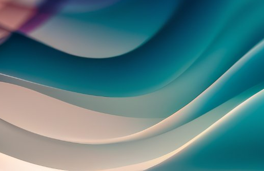 Abstract flowing waves in teal, cream and soft red tones